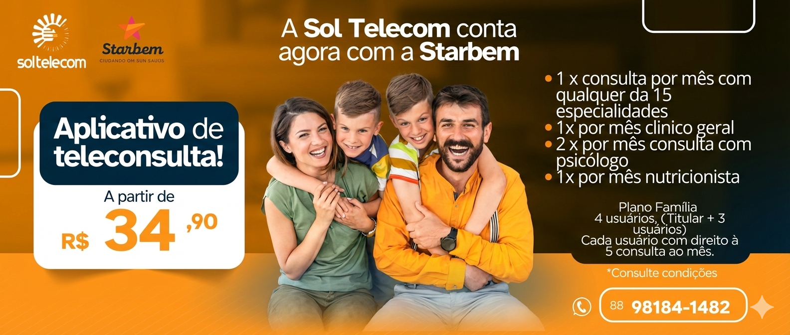 A Sol Telecom conta agora com a Starbem — aplicativo de teleconsulta a partir de R$ 34,90
